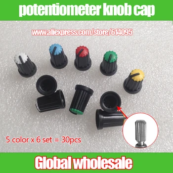 

30PCS WH148 Potentiometer knob Cap power amplifier Plastic knob caps for Diameter 6mm Plum Handle Yellow Blue White Red Green