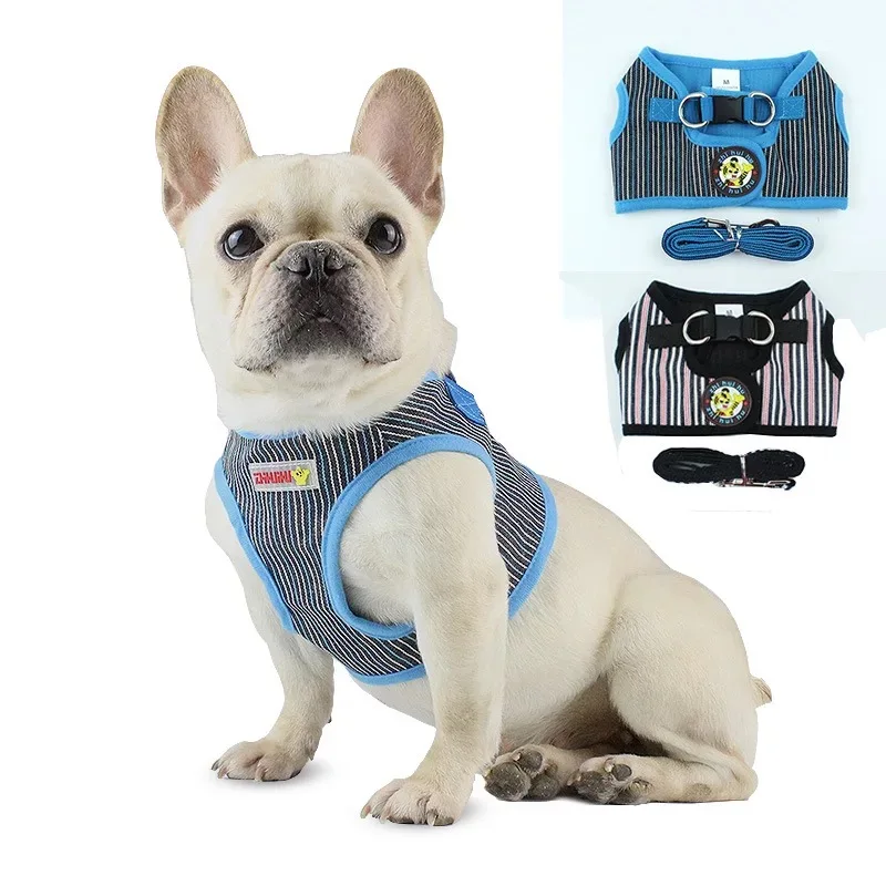

Pet Dog Pug Bulldog Harness Leash Set for Small Medium Dogs Striped Puppy Dogs Cats Harness Leash Lead Supplies