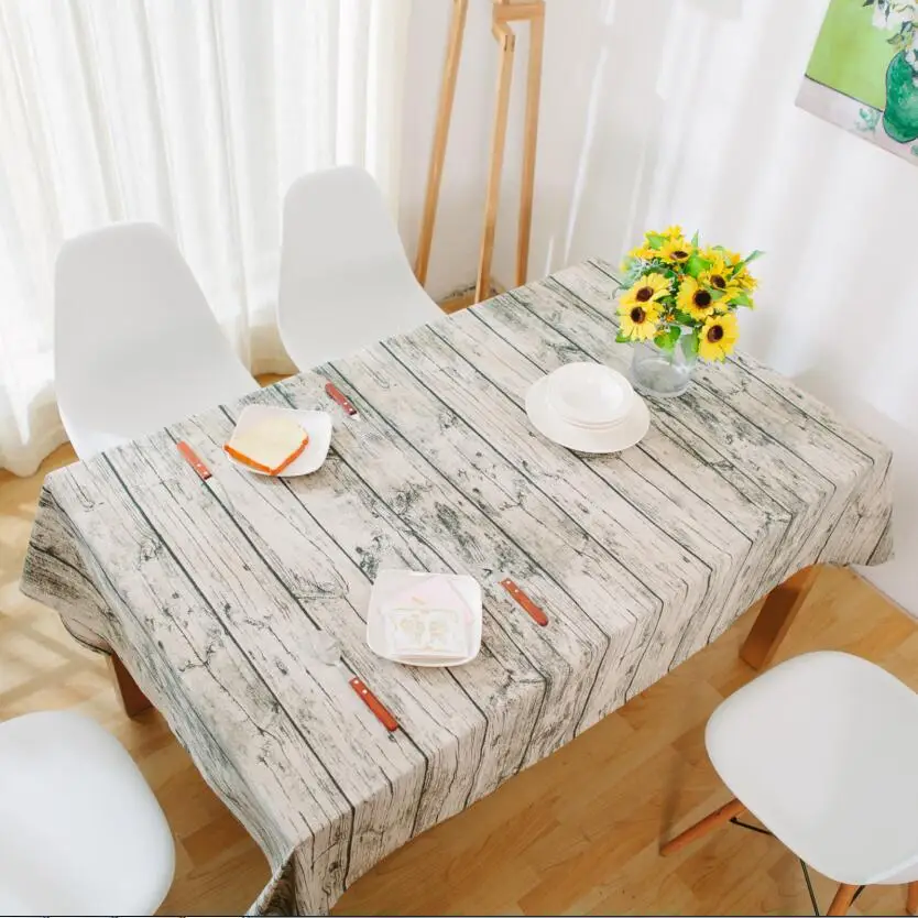 

Retro Simulation Wood Striped Table Cloth Cotton Linen Fabric Grey Tableclothes Wedding Party Decoration Tables Cover
