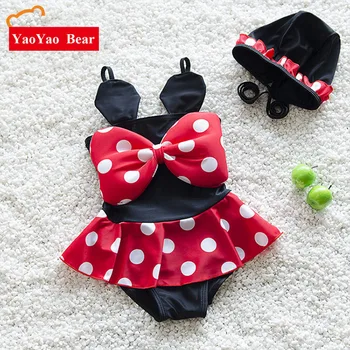 

Girls Swimwear Bikini Swimsuit For Lovely Cartoon Mouse Baby Kids With Hat Biquini Infantil Hot Sale Summer Clothes bikinis