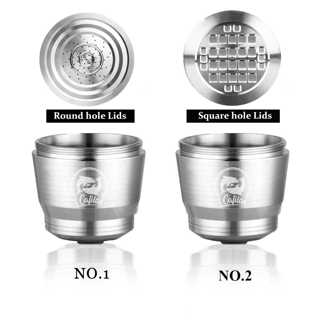 

ICafilas Nespresso Round/Square Hole Reusable Coffee Filter Capsules Cup Dripper Stainless Steel Nespresso Refillable Capsule