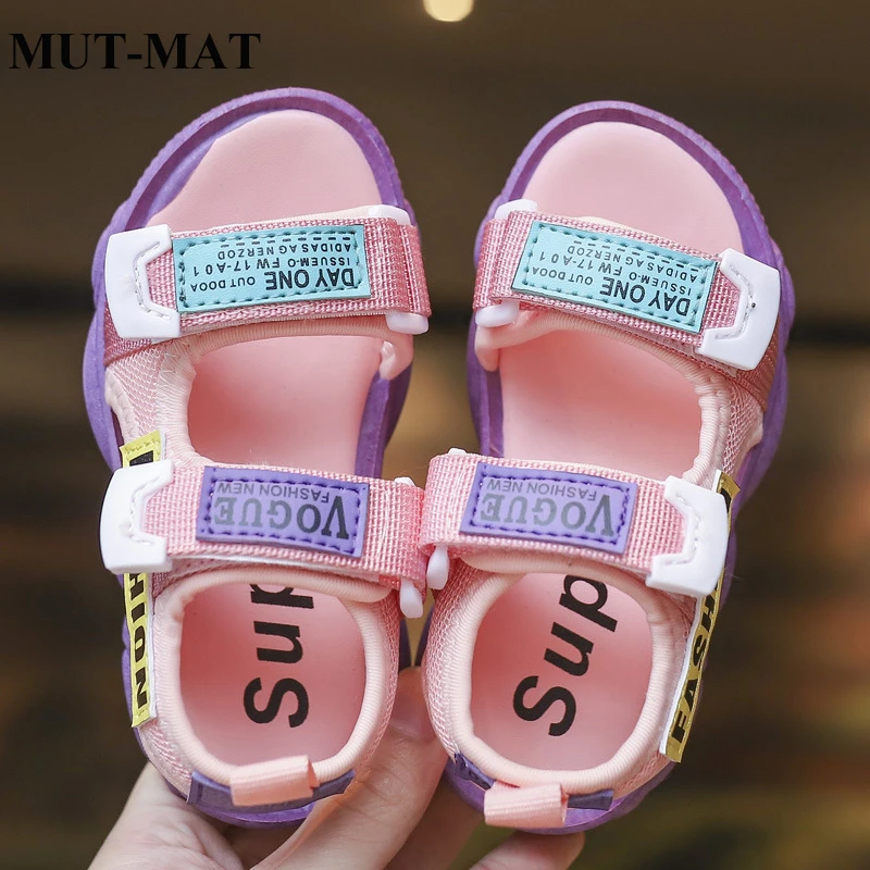 

Children's summer shoes Boys fashion soft solid bottom sandals Girls lightweight letters color matching beach shoes