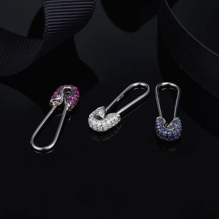 

[MeiBaPJ]Real 925 Sterling Silver Personality 3 Colors Pin Drop Earrings for Women with AAA High Quality Stone Fine Jewelry