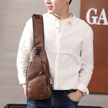 

Men Chest Bag USB Charging Port Earphone Hole Messenger Sling Sport Travel Crossbody Shoulder Pack