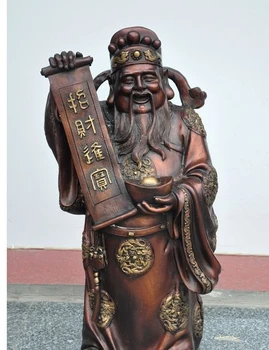 

20" chinese folk bronze gilt wealth yuanbao God Fortuna Jambhala lucky statue