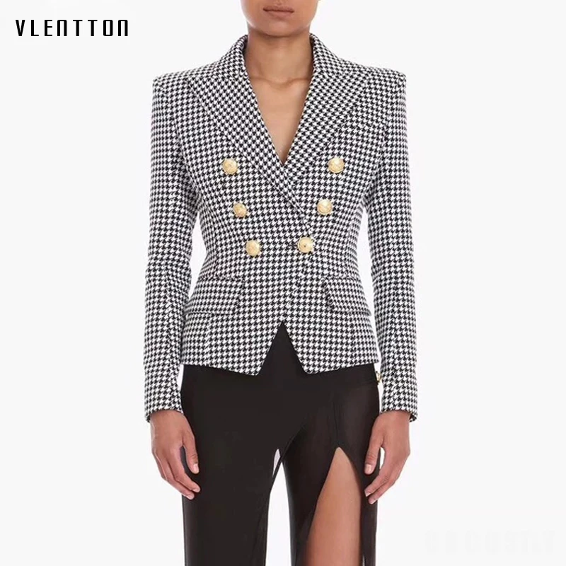 2019 Spring autumn Plaid Women's Blazer Double Breasted Long Sleeve Slim Office Blazer Woman Houndstooth Blazer Jacket Female 2019 Spring autumn Plaid Women's Blazer Double Breasted Long Sleeve Slim Office Blazer Woman Houndstooth Blazer Jacket Female