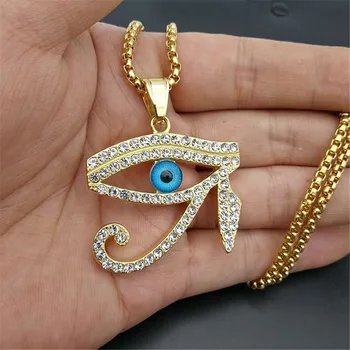 

Egyptian The Eye of Horus Pendant Necklace For Women/Men Stainless Steel Evil Eyes Necklace Iced Out Bling Hip Hop Egypt Jewelry