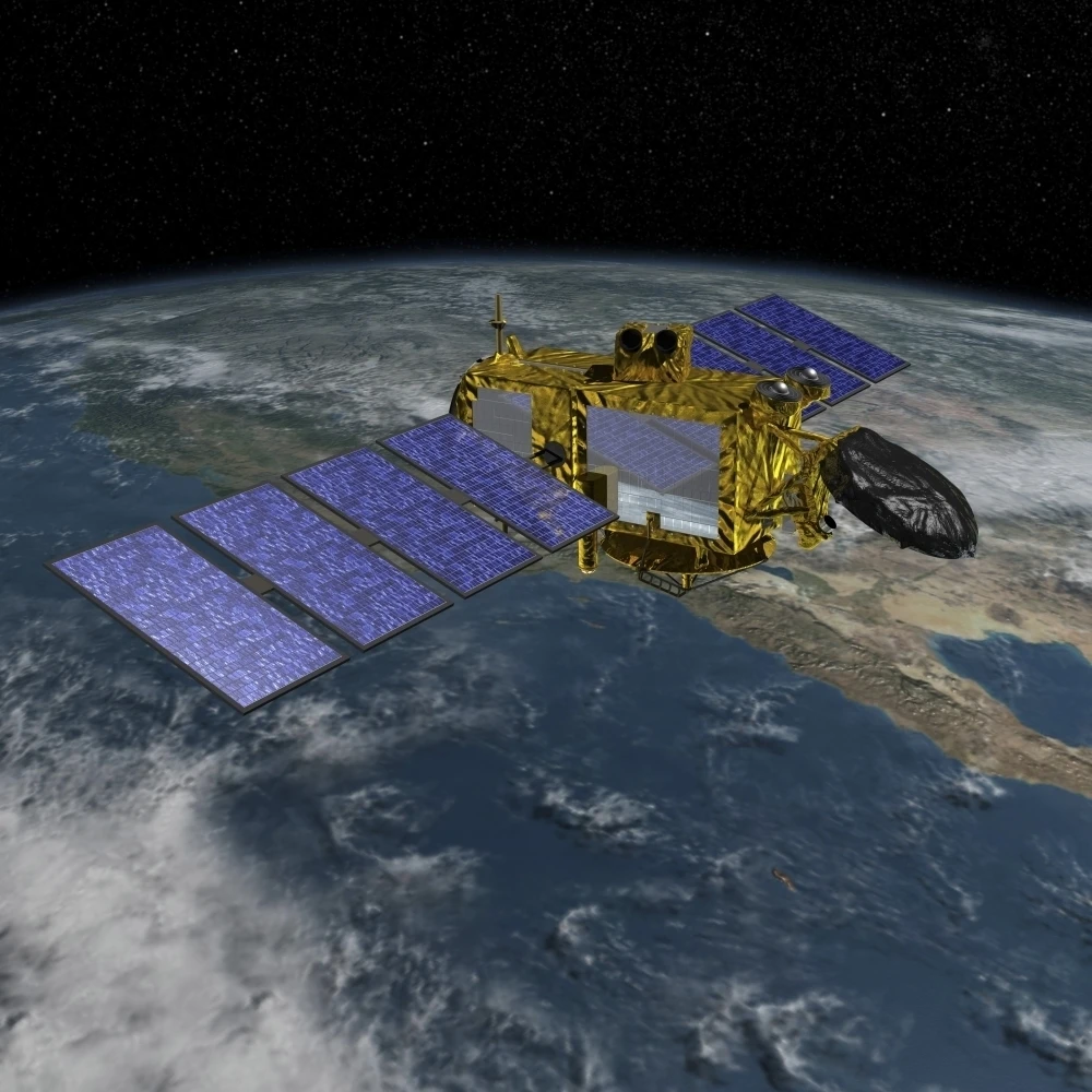 Artist's concept of the U.S./European Jason-3 spacecraft over the California coast Poster Print (28 x 28)