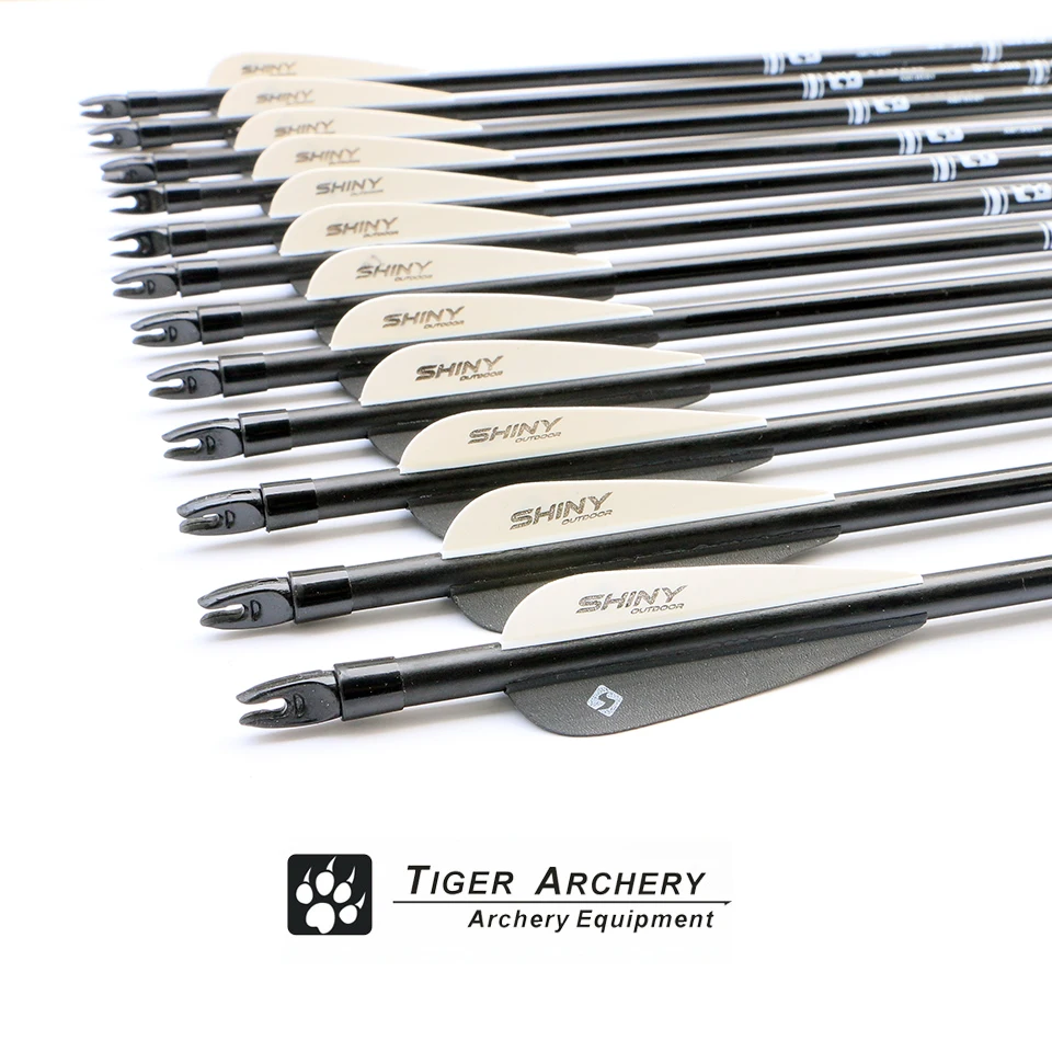 

24pcs 30inch Fiberglass Hunting Arrows Archery Spine 500 With Black White Feather For Compound Bow and Recurve Bow Arrows