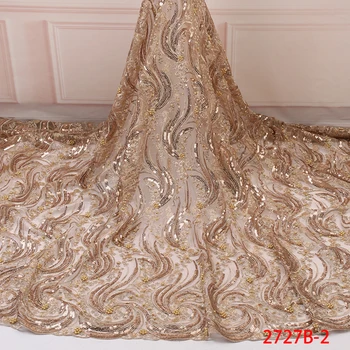 

Sequins Lace Fabric High Quality Wedding African Lace Fabric Embroidery Tulle Lace For Gold Nigerian Beads Lace Fabric 2727b