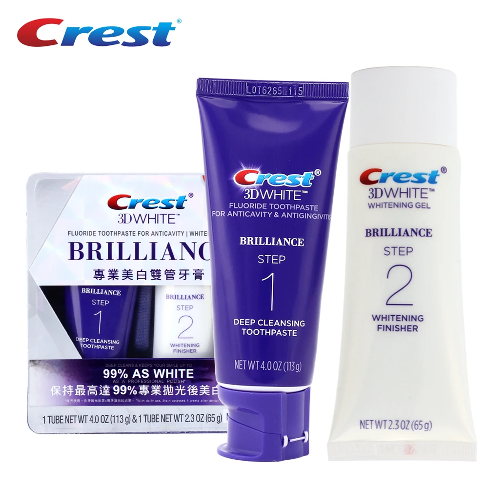 

Crest 3D White Brilliance Toothpaste Teeth Whitening Gel Anticavity Tooth Paste Deep Clean Polisher Squeezer Toothpaste 113g+65g