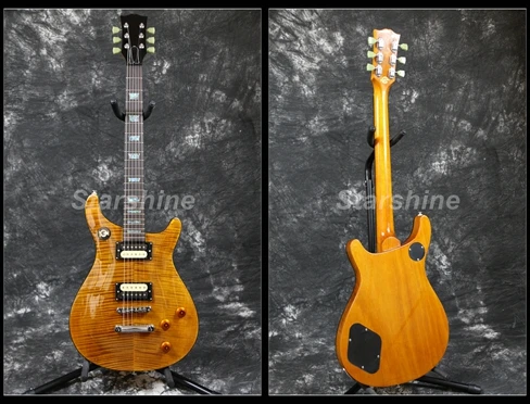 

Starshine Electric Guitar YL-PR1S Flamed Maple Top Zebra Humbucker Pickups Abalone Inlay Black Binding