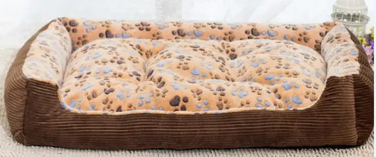 Вельветовый мягкий большой лежак для щенков, диваны, съемная кровать для кошек, собак, с принтом лап, подушка, одеяло, XXS до большого размера - Цвет: brown