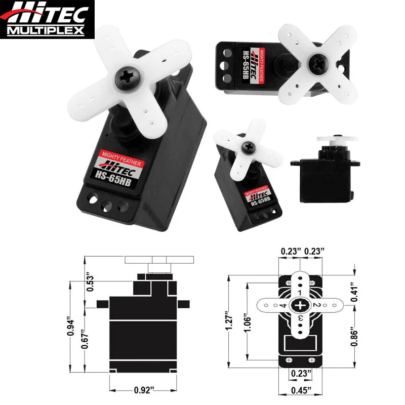 

Hitec HS-65HB Large torque carbon fiber gear micro analog steering gear servo Torque kg./cm. (4.8V / 6.0V): 1.8 / 2.2