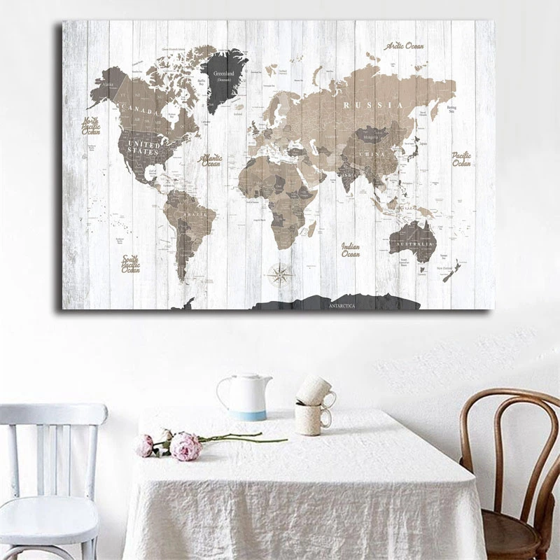 

Rustic World Travel Map Motivational Wall Art Canvas Minimalist Nordic Posters Prints Painting Wall Pictures Bedroom Home Decor