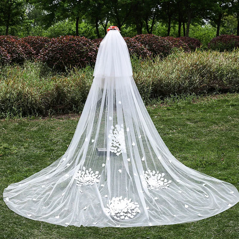 

U-SWEAR New In Women Flora Appliqued White Wedding Veils 2 Layers Cathedral Veil With Comb Bridal Veil For Wedding Dress