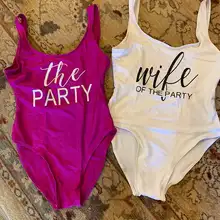 Девичник вечерние жена вечерние слитные купальники, платье подружки невесты, Для женщин команда Пляжная монокини с хомутом, с рисунком, купальники