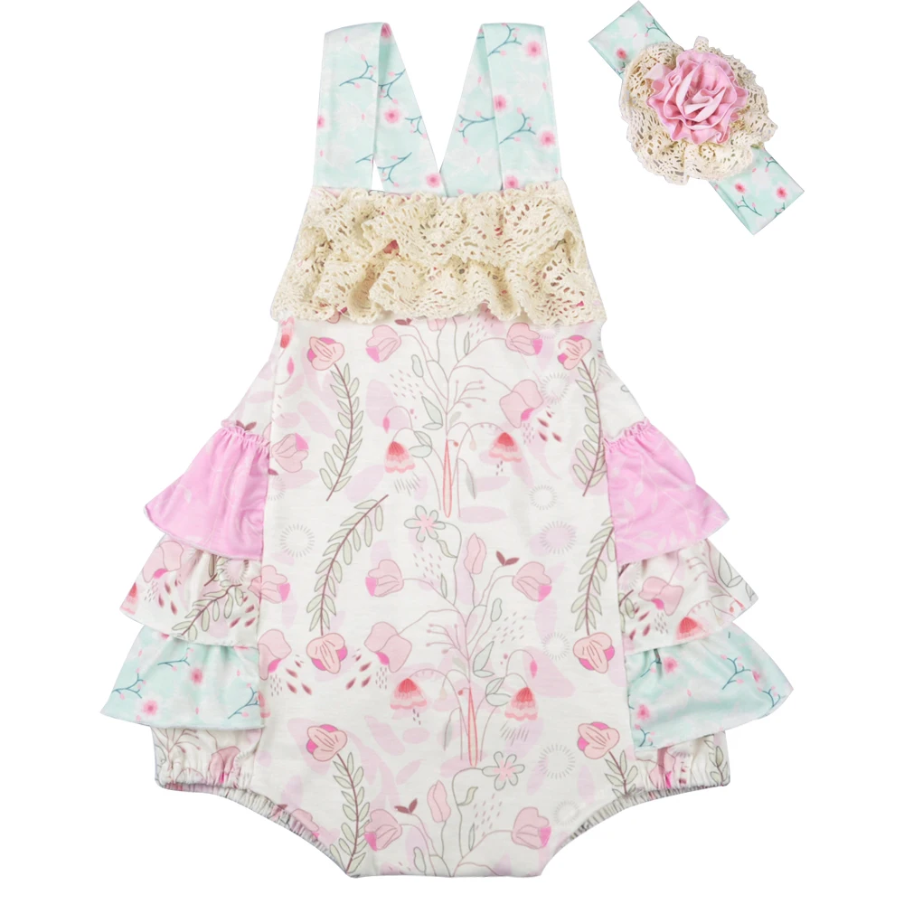 Wholesale Summer Infant Baby Sleeveless Cotton Boutique Romper Baby Girls Clothes Ruffle Romper