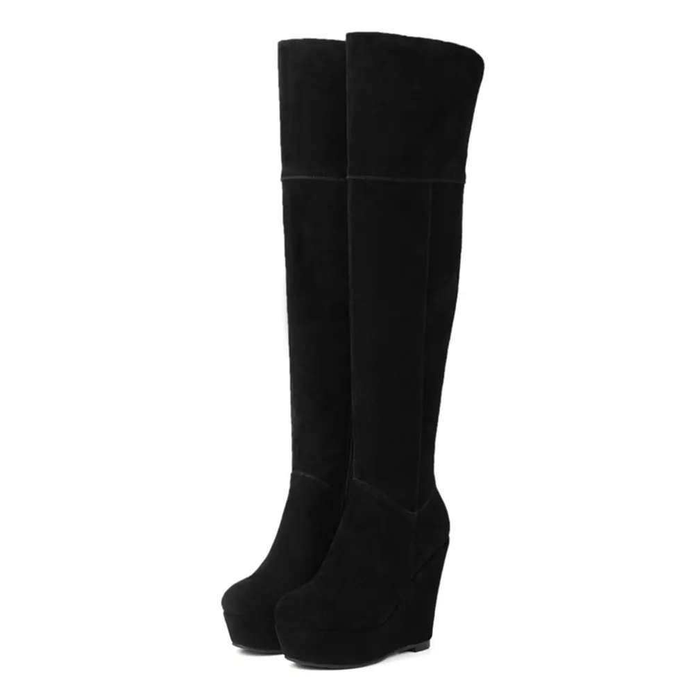 Rodilla Sobre Cuñas La Altas Vaca Botas De Mujeres Moda Negro Cremallera Suede Masgulahe Señoras Cuero Súper Plataforma UnqP6axfw