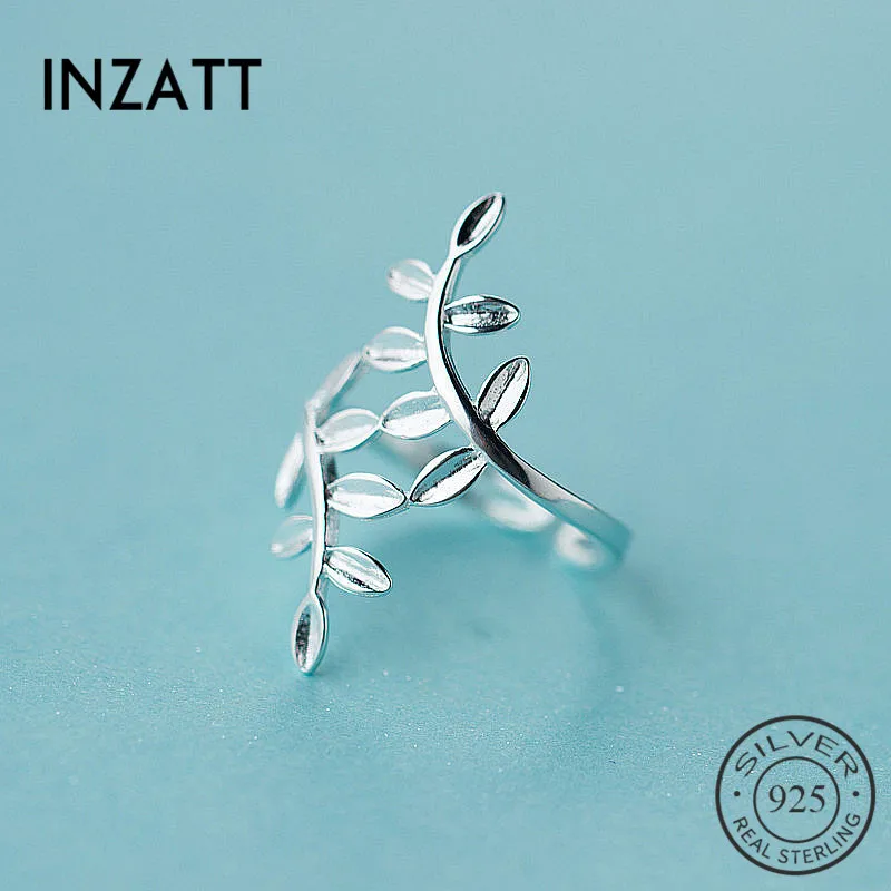

INZATT Trendy 925 Sterling Silver Minimalist Leaves Personality Adjustable Ring Fine Jewelry For Women Cute Party Accessories