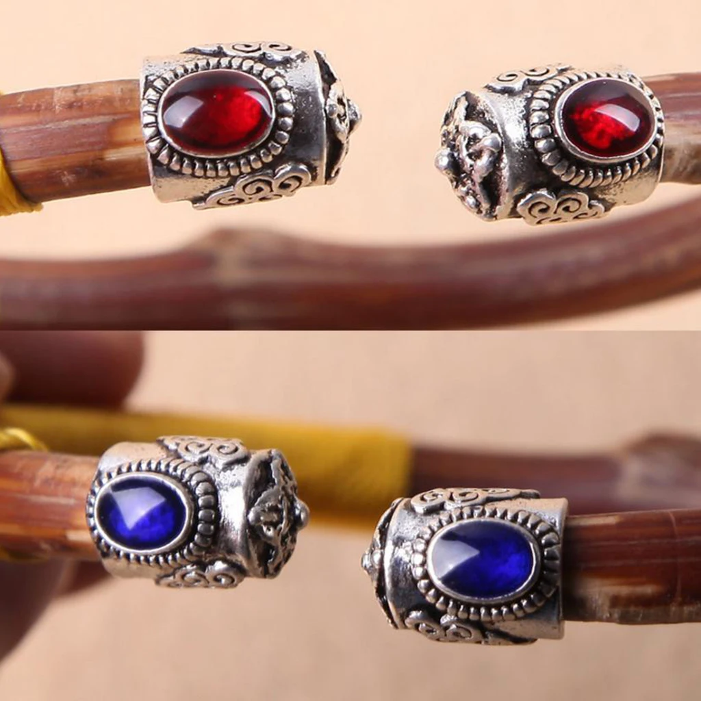 6 Pieces Vintage Tube Leather Cord Bracelet End Cap Beads Jewelry Findings Accessories Red Blue