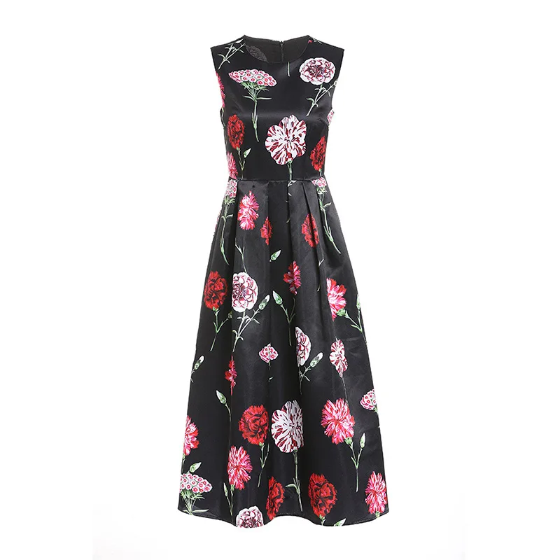 

Elegant women sleeveless dress 2019 summer runways floral print dress A130