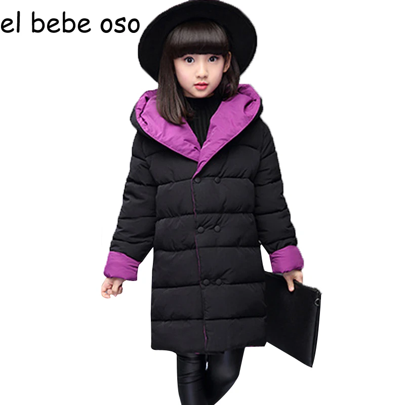 

Children's Clothing Winter Down&Parkas Baby Girls 2016 Korean style New Two-sided Wear Hooded Long Outerwear Solid Coats XL85