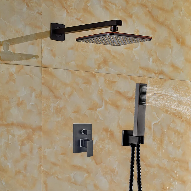 

Wholesale And Retail Contemporary Square Oil Rubbed Bronze Bathroom 8" Square Rain Shower Head 2 Ways Valve Mixer W/ Hand Shower