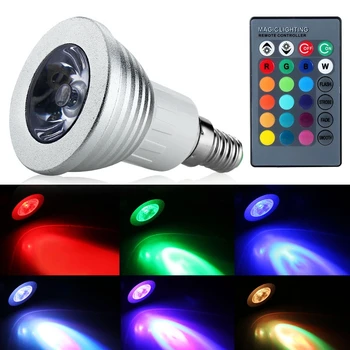 

Newest RGB LED Bulb E14 3W LED Lamp Light Led Spotlight Spot light Bulb 16 Color Change +24Keys Remote Controller 85-265V BCD