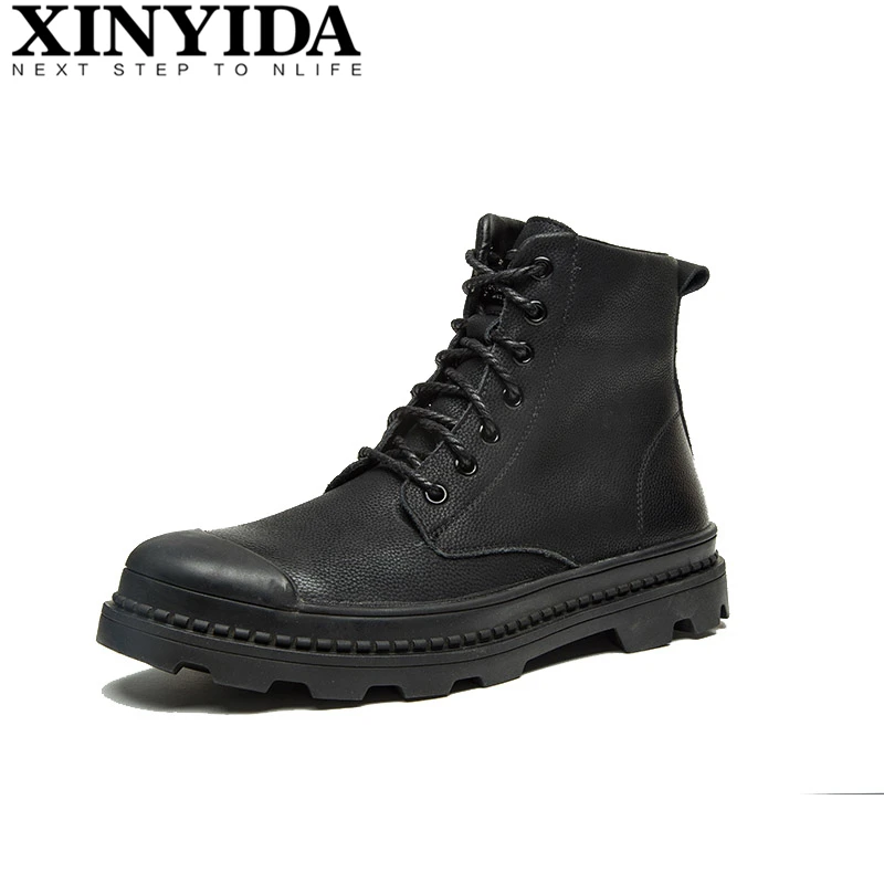 

2018 High Top Men Leather Boots Lace Up Breathable Casual Men Martin Boots Ankle Botas Fashion Motorcycles Boots Men Size 38-44