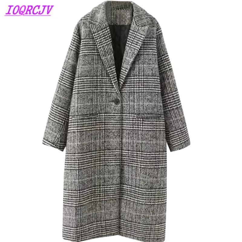 

2018 Large size Wool Blends Jackets Women's Autumn and Winter Woolen Coats Plaid Quilted Cotton Warm Thicken Coats IOQRCJV Q039