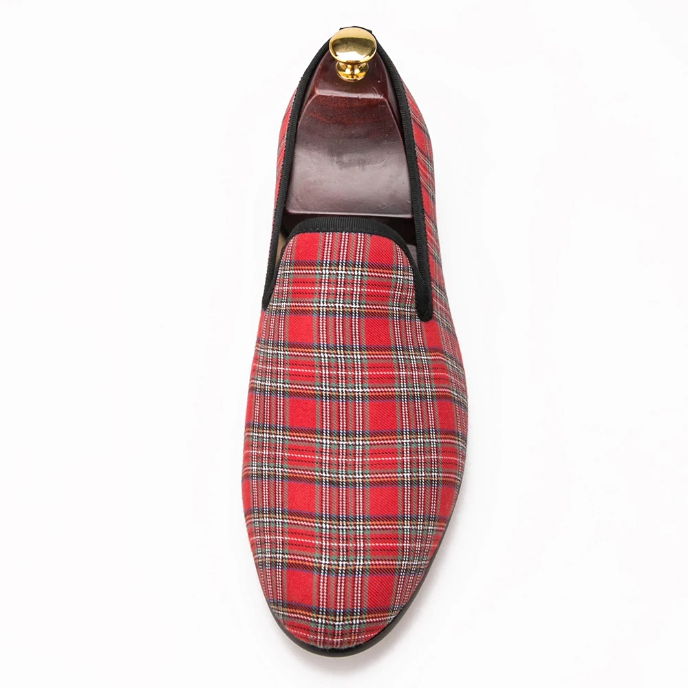 Handgemachte Piergitar rot 17 Blau Schuhe 2017 Verschiffen Lässig Schottischen Größe Plaid Us Plus Männer Stoff Wohnungen Müßiggänger Neue 4 Freies HZ1qfrnxH