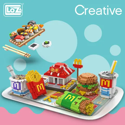 Blocos de Diamante Bolo de Lua Brinquedos de Montagem de Blocos de Construção Criador das Crianças dos Miúdos Fast Food Conjunto Sushi Refeição Mini Crianças Tijolos Diy Loz