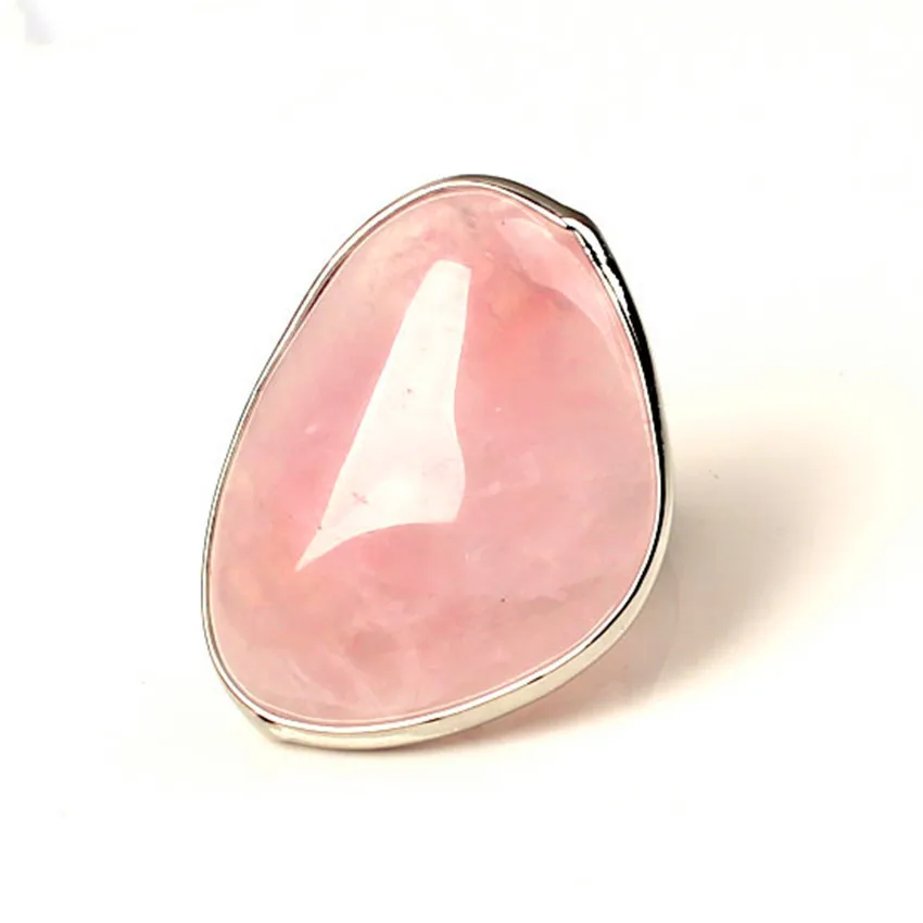 

Trendy-beads Attractive Design Silver Plated Resizable Irregular Shape Natural Rose Pink Quartz Ring Charm Jewelry