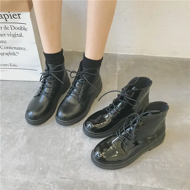 

Youbroer New Black Motorcycle Martin Boot for Spring and Fall Riding Equestrian Patent leather