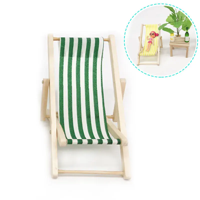 1:12 Scale Foldable Wooden Deckchair Lounge Beach Chair For Lovely Miniature For Small Dolls House Color In Green Pink Blue