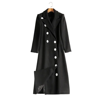 

Autumn Thick Warm Wool Coats Women Fashion Single Breasted Slim Fit Long Overcoat Female Elegant Turn-Down Collar Black Jacket