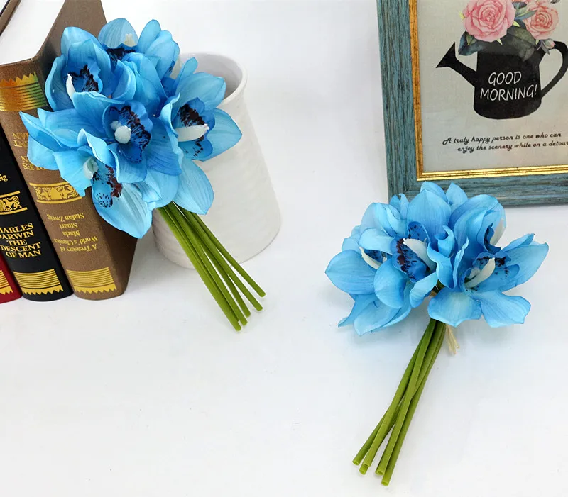 Flone Artificial Butterfly Orchid Flower Simulation Latex Flower Real Touch Lily Bouquet Wedding Home Office Party Decor Floral (5)