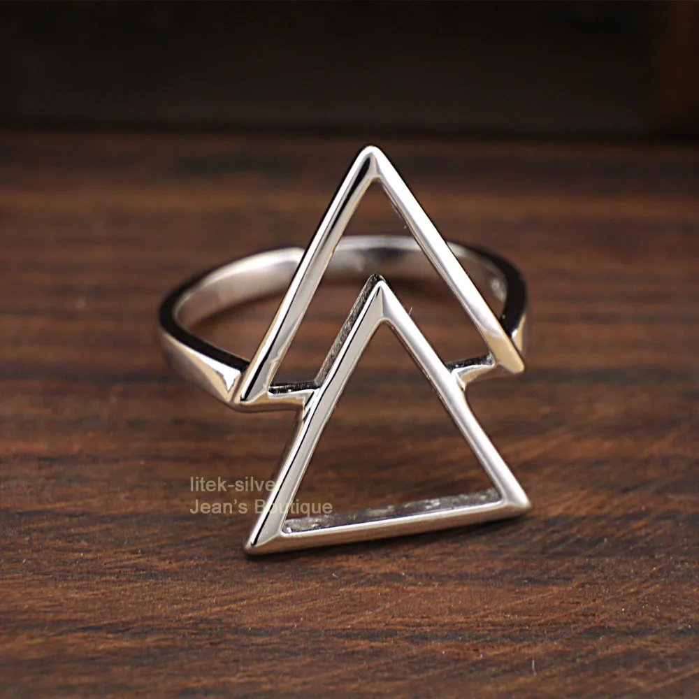 925 пробы Серебряное двойное треугольное регулируемое кольцо A3705|adjustable ring|925 sterling
