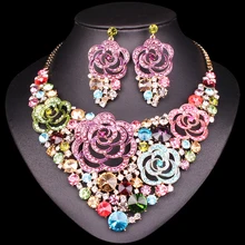 Красивый цветок Индийские Ювелирные наборы Свадебные Ювелирные наборы стразы вечерние Свадебный костюм ожерелье серьги Прямая поставка