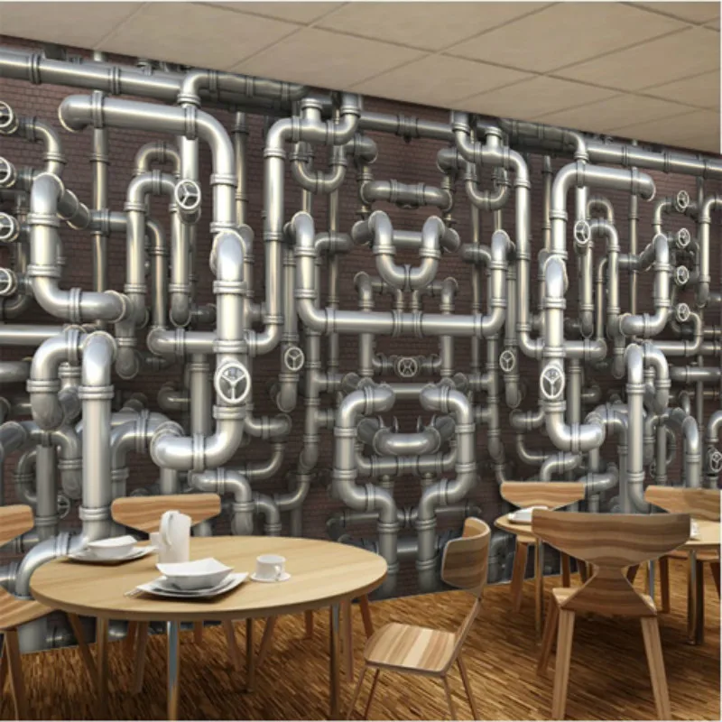 Us 153 49 Di Scontocustom Industriale Tubo Di Vento Loft Muro Di Mattoni Personalizzato 3d Carta Da Parati 3d Negozio Di Carta Da Parati Casuale