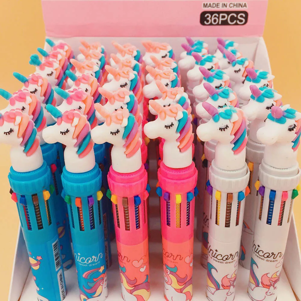 

10 Colors Unicorn Ballpoint Pen Multifunction Colorful Ball point pens Writing Cute Office School Stationery