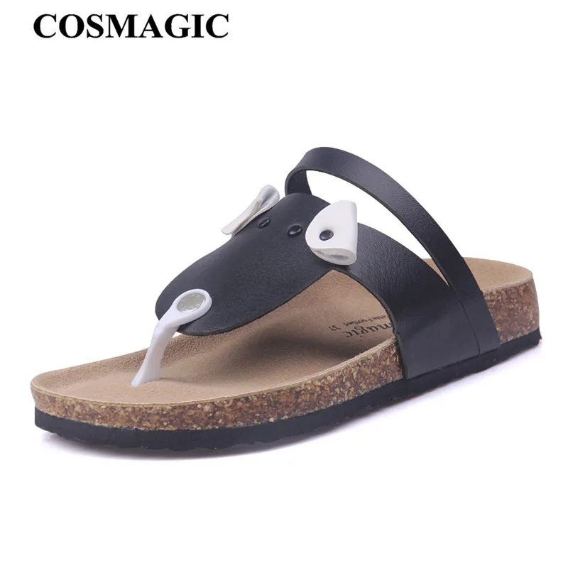 

COSMAGIC Women Cartoon Puppy Cork Flip Flops Slipper 2019 New Fashion Summer Beach Casual Patchwork Slide Shoe Plus Size