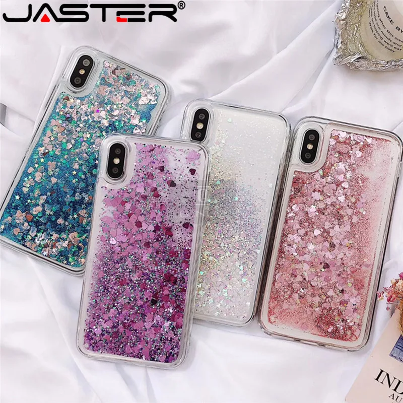 

JASTER Love Heart Glitter Phone Case For iphone X XR XS MAX Liquid Quicksand Cover For iphone 5 5S SE 6S 6 7 8 Plus Bling Sequin