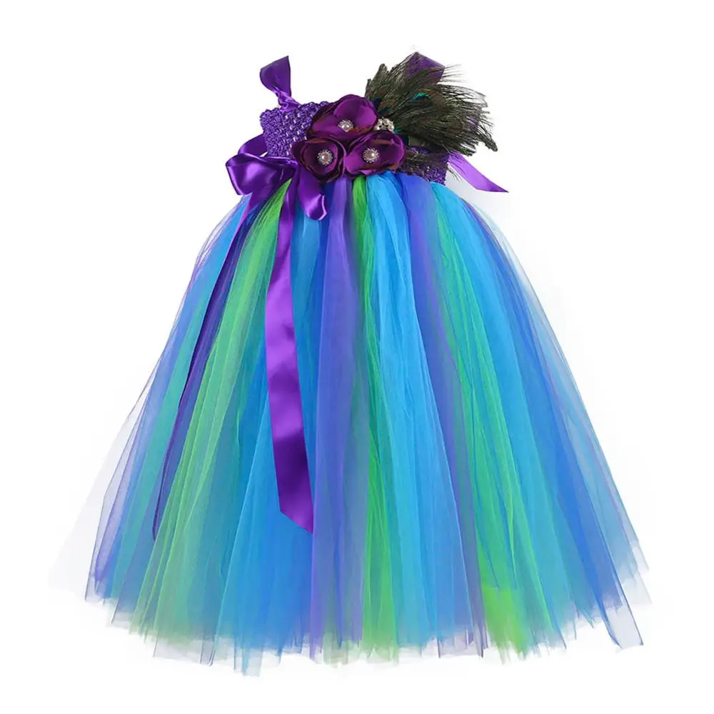 

Girl Dresses Kids Long Ankle Length Flower Bow Dress Christmas Carnival Party Dress Children Polyester Tulle Tutu Dress Vestido