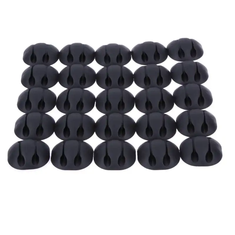 

25pcs(One Color) Random Color Smart Silicone Adhesive  Desk Tidy Organiser Wire Cord Cable Drop Clips Ties Organizer Holder Line