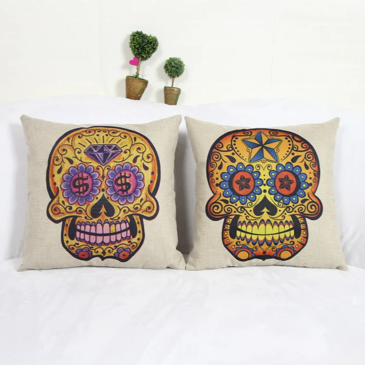 

New Halloween Skull Skull synthesis linen pillow sofa cushion manufacturers, wholesale can be mixed batch45*45cm /no Pillow core