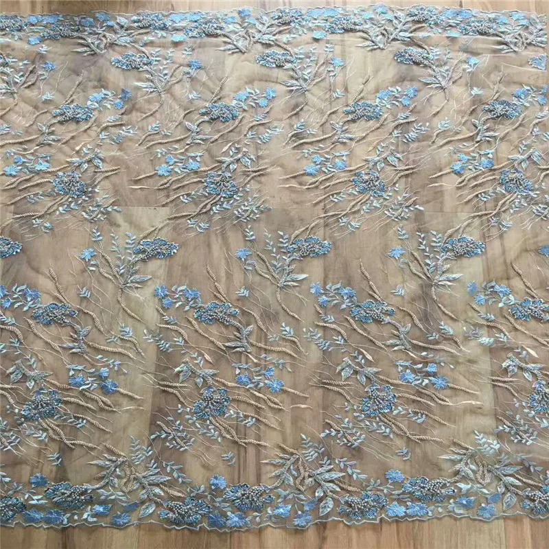 

French Tulle Embroidered Mesh Lace Fabric African Lace Fabric High Quality Guipure Lace for Party Wedding HX873-1