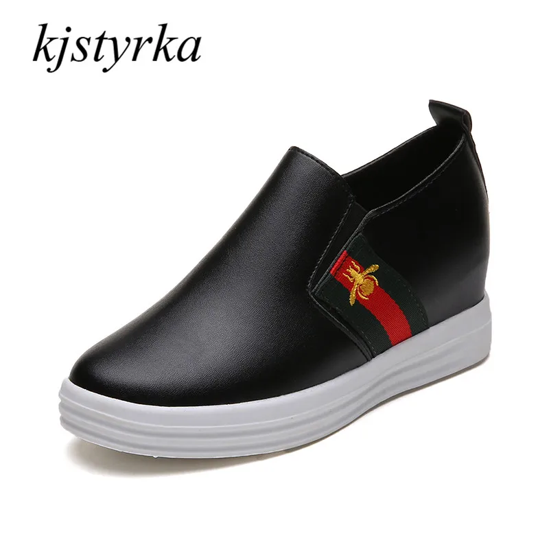 

Kjstyrka 2018 fashion Platform flats Shoes Woman Increasing Sneakers Spring bee Ladies white black zapatos mujer