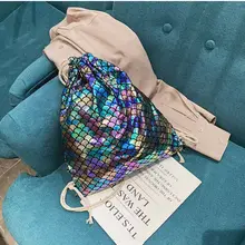 Рыбий чешуя женские рюкзаки на шнурке дорожные сумки Дамские девушки Русалка повседневные сумки на шнурке модные горячие